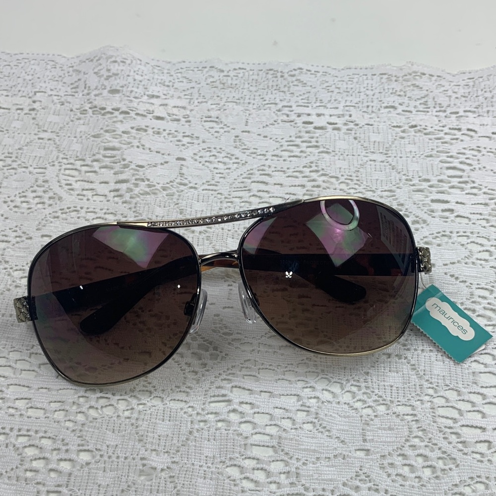 Maurices Brown Sunglasses Rhinestone accents Tinted UV protection Brand New NWT